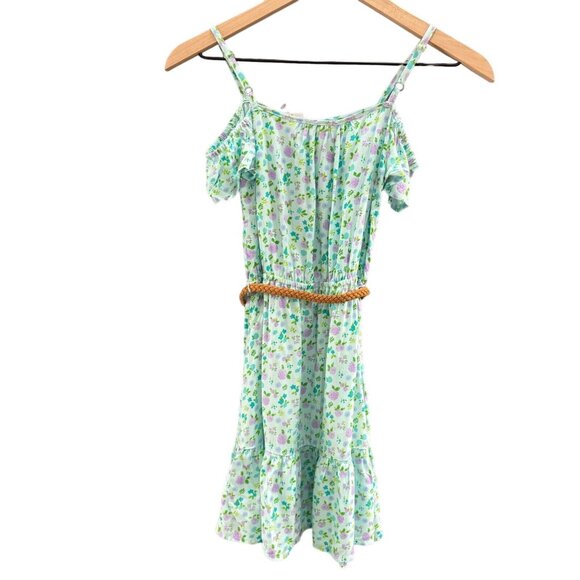 The Children's Place Girls Cold Shoulder Dress M (7/8) Floral Belted Blue‎ - Picture 6 of 10